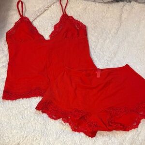 SKIMS❤️🎁Red Lace Trim Pajama Set NWOT